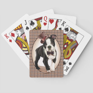 Houndstooth Boston Terrier Playing Cards