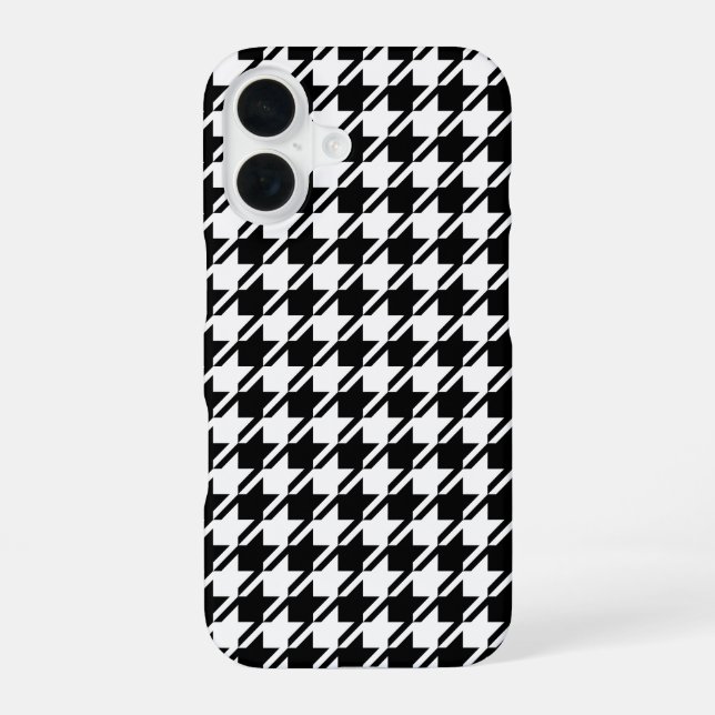 Houndstooth BW Rpt Pattern iPhone 16 Case (Back)