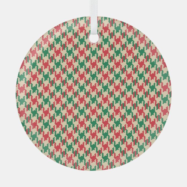 Houndstooth check pattern, dog tooth design. glass ornament (Front)