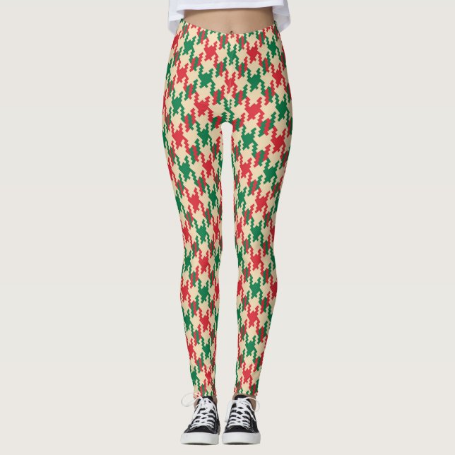 Houndstooth check pattern, dog tooth design. leggings (Front)