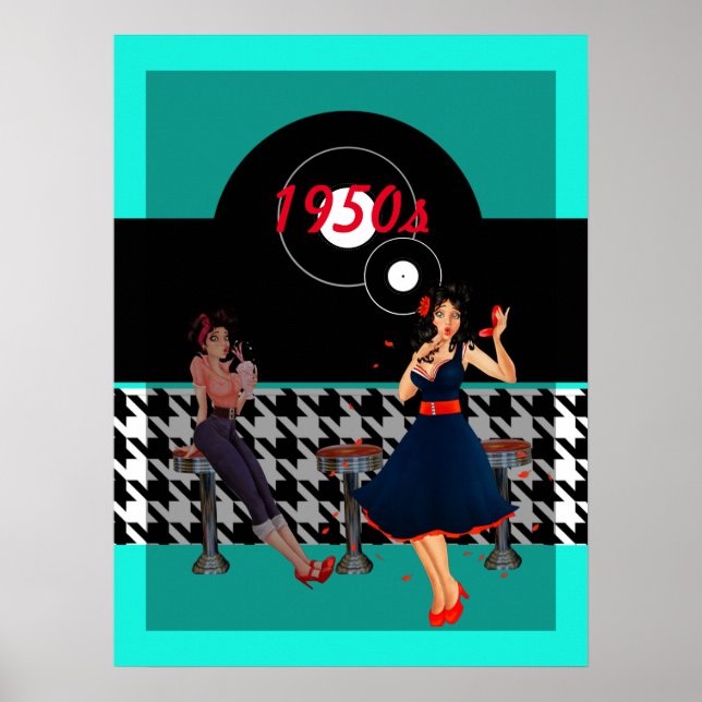 Houndstooth chequered 1950s vintage foam board poster (Front)