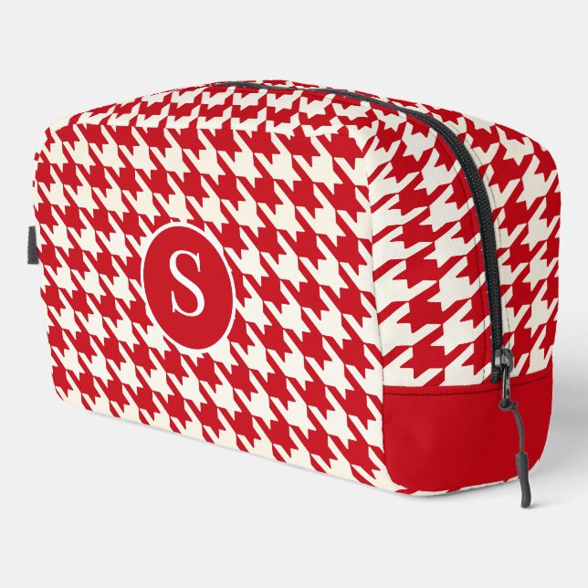 Houndstooth Cherry Red & White Toiletry Bag (Right Corner)