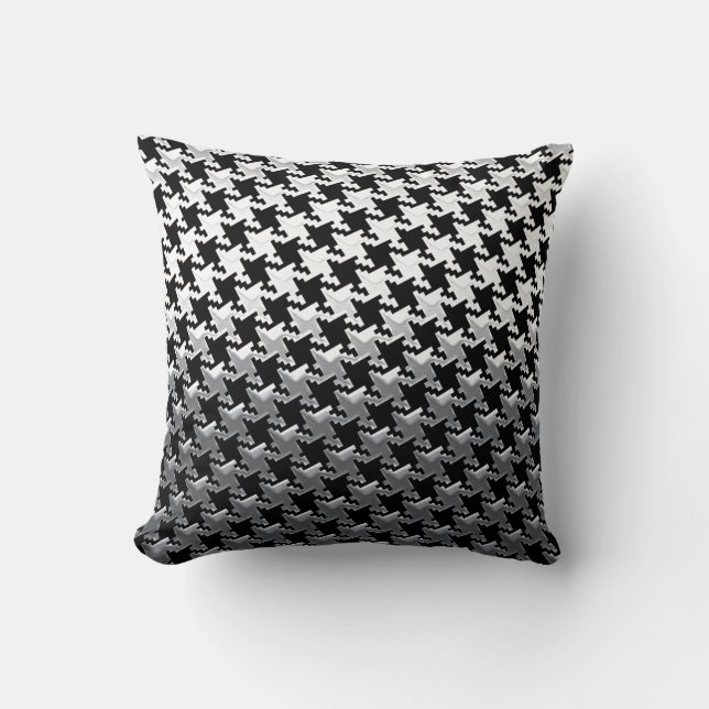 Houndstooth Chrome Mirror Style Throw Pillow (Front)