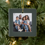 Houndstooth classic green one photo Christmas Ceramic Ornament<br><div class="desc">A classic dark green houndstooth pattern frames a single square photo in this simple personalized Christmas ornament design. A great way to commemorate a favourite family photo or event for the year, this ornament makes a perfect gift for parents, grandparents and more. The back features a matching houndstooth pattern with...</div>