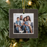 Houndstooth classic neutral one photo Christmas Ceramic Ornament<br><div class="desc">A classic rustic brown houndstooth pattern frames a single square photo in this simple personalized Christmas ornament design. A great way to commemorate a favourite family photo or event for the year, this ornament makes a perfect gift for parents, grandparents and more. The back features a matching houndstooth pattern with...</div>
