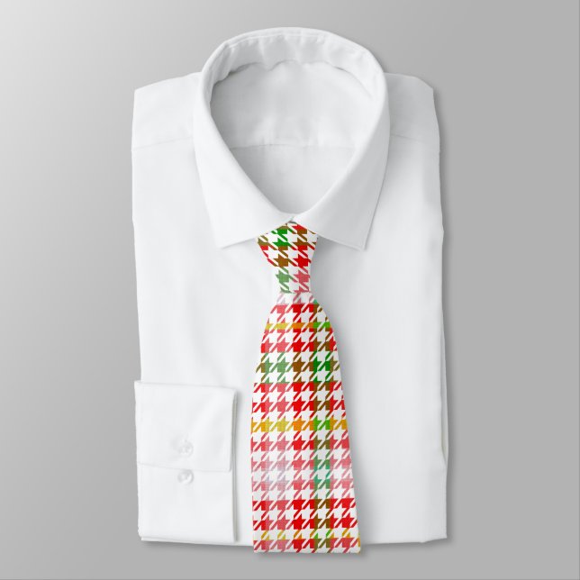 Houndstooth Classic Red Green Yellow Plaid Tie (Tied)