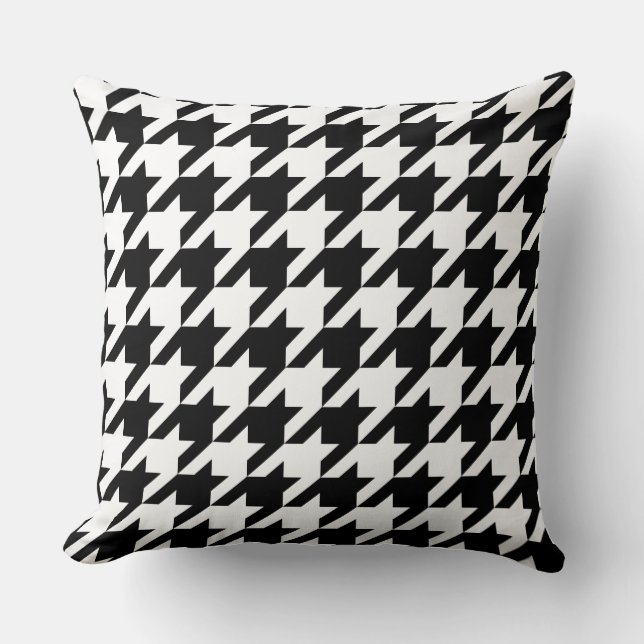 Houndstooth classic weaving black white pattern throw pillow (Front)