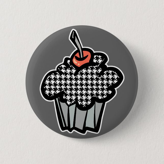 houndstooth cupcake 2 inch round button (Front)
