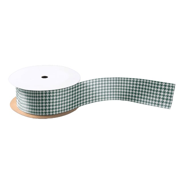 Houndstooth DK GREEN ANY COLOR BACKGROUND Satin Ribbon (Spool)