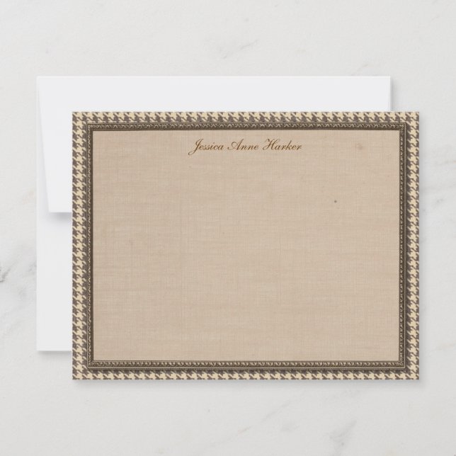 Houndstooth Elegant Personalized Flat Note Cards (Front)