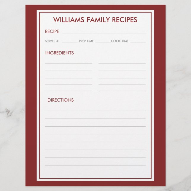 Houndstooth Family Name Recipe Insert  (Front)