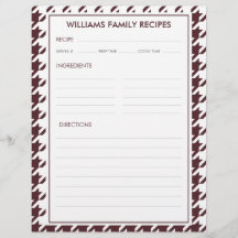 Houndstooth Family Name Recipe Insert