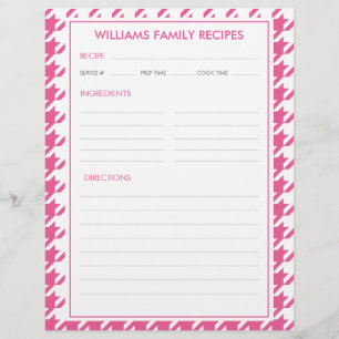 Houndstooth Family Name Recipe Insert