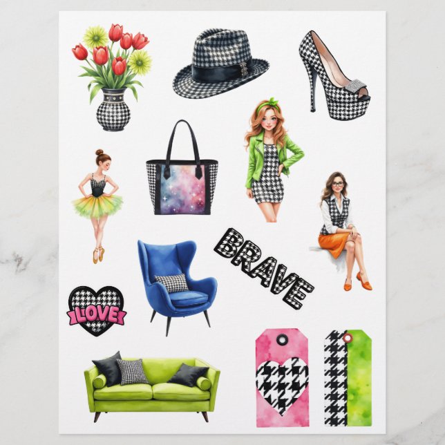 Houndstooth Fashion Scrapbook Paper Cutouts (Front)