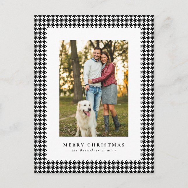Houndstooth frame Merry Christmas black and white Holiday Postcard (Front)