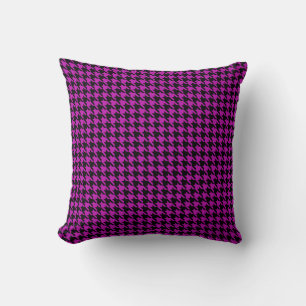 Houndstooth fuchsia and black reversible throw pillow