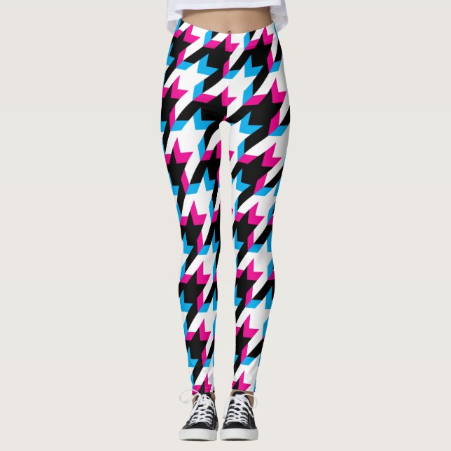 Houndstooth Glitch Leggings bleu et rose (Devant)