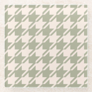 Houndstooth Green+Cream Lg Pattern Glass Coaster