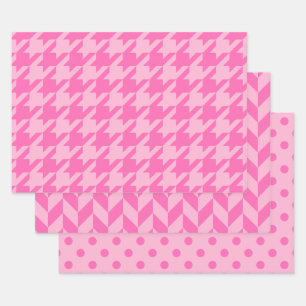 Houndstooth, Herringbone, Dot DIY Colours 2 Pinks Wrapping Paper Sheet