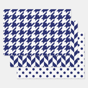 Houndstooth, Herringbone, Dot DIY Colours Wht Blue Wrapping Paper Sheet