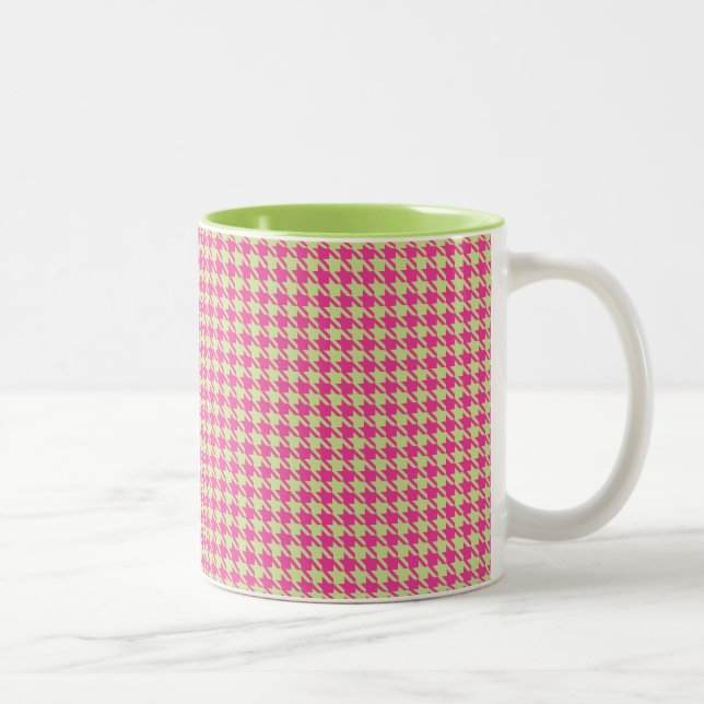 Houndstooth Hot Pink and Lemon Lime Two-Tone Coffee Mug (Right)