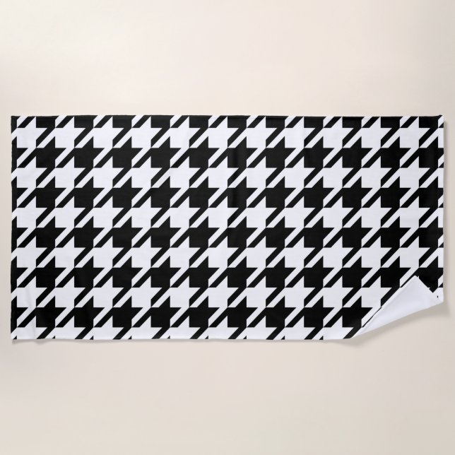 Houndstooth Large Classic Pattern Beach Towel (Front)