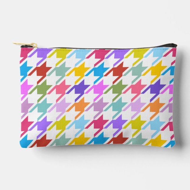 Houndstooth Multicolor+White Big Pattern Accessory Pouch (Front)