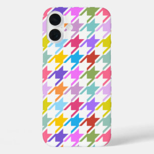 Houndstooth Multicolor+White Big Pattern iPhone 16 Plus Case