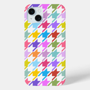Houndstooth Multicolor+White Big Pattern iPhone 15 Mini Case