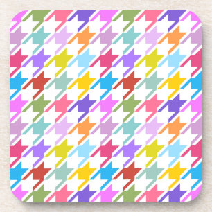 Houndstooth Multicolor+White Big Pattern Coaster