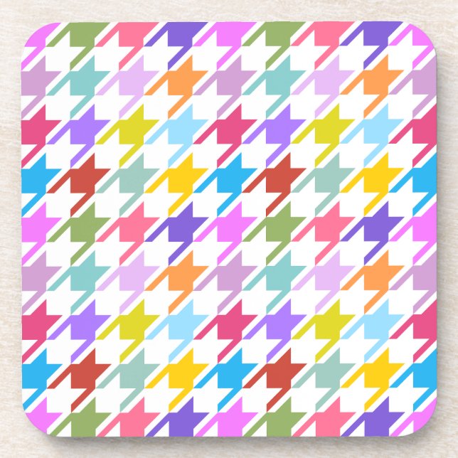 Houndstooth Multicolor+White Big Pattern Coaster (Front)