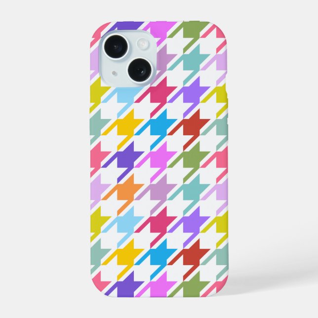 Houndstooth Multicolor+White Big Pattern iPhone 15 Case (Back)