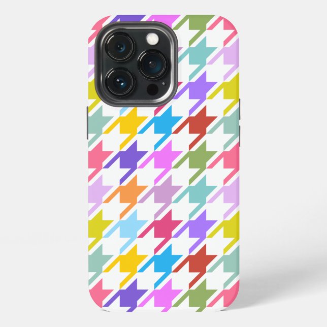 Houndstooth Multicolor+White Big Pattern iPhone Case (Back)