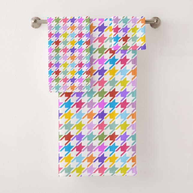 Houndstooth Multicolor+White Pattern Bath Towel Set (Insitu)