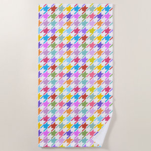 Houndstooth Multicolor+White Pattern Beach Towel