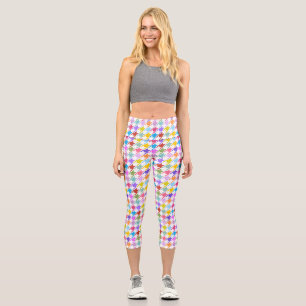 Houndstooth Multicolor+White Pattern Capri Leggings