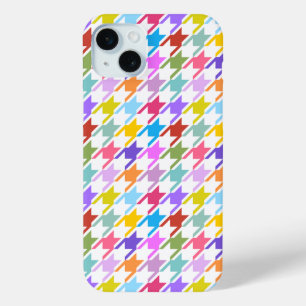 Houndstooth Multicolor+White Pattern iPhone 15 Mini Case