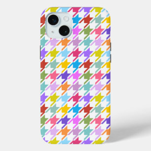 Houndstooth Multicolor+White Pattern iPhone 15 Mini Case
