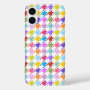 Houndstooth Multicolor+White Pattern iPhone 16 Plus Case