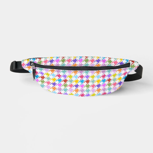 Houndstooth Multicolor+White Pattern Fanny Pack (Front)