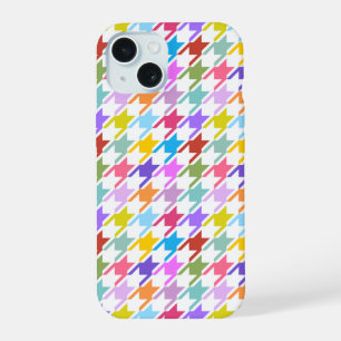 Houndstooth Multicolor+White Pattern iPhone 15 Case
