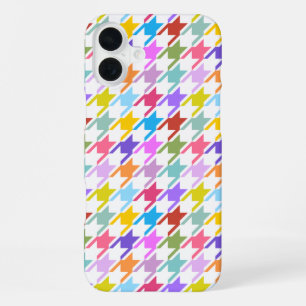 Houndstooth Multicolor+White Pattern iPhone 16 Plus Case