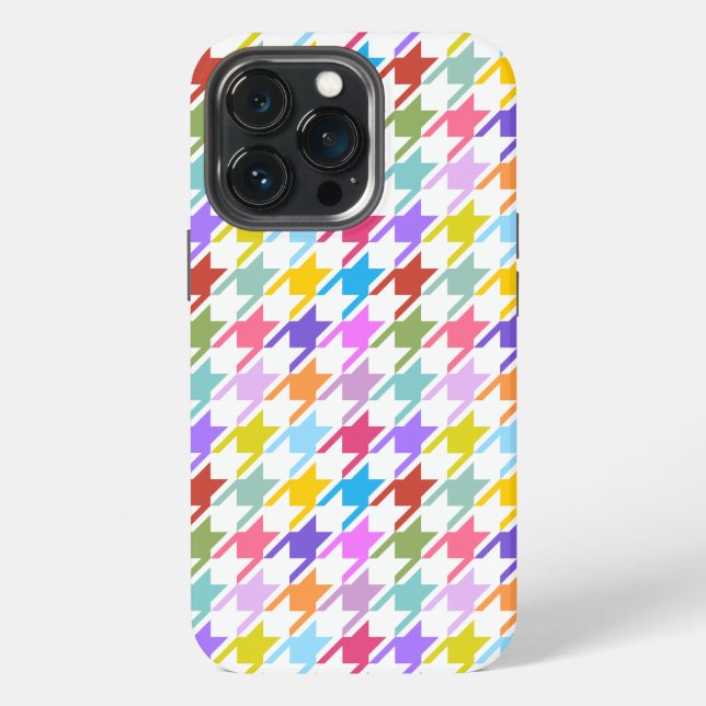 Houndstooth Multicolor+White Pattern iPhone Case (Back)
