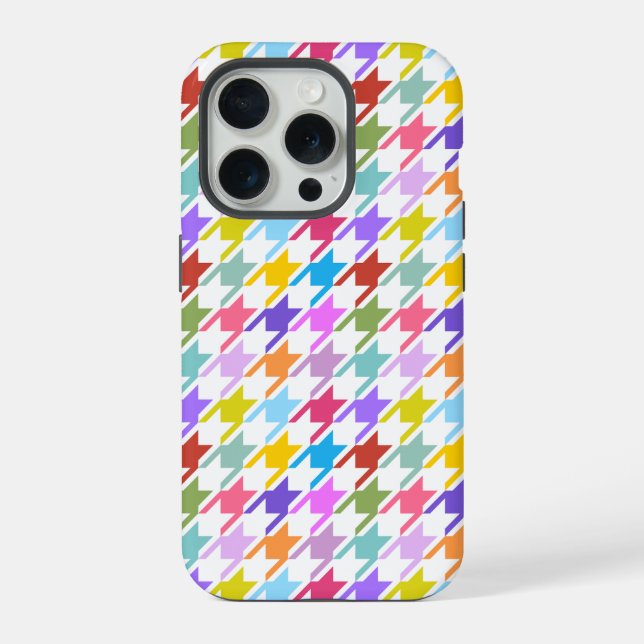 Houndstooth Multicolor+White Pattern iPhone Case (Back)