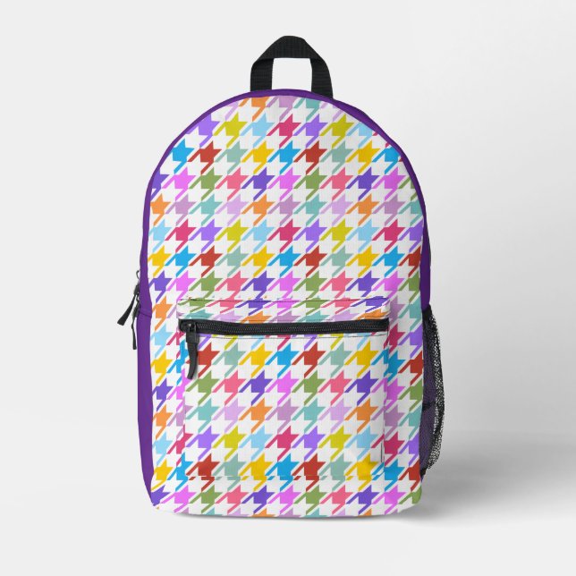 Houndstooth Multicolor+White Pattern Printed Backpack (Front)