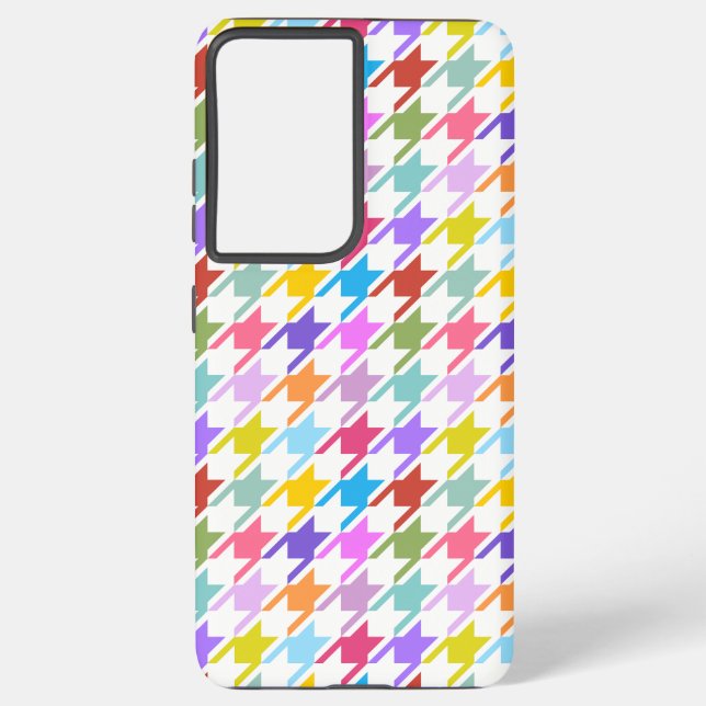 Houndstooth Multicolor+White Pattern Samsung Galaxy S21+ Case (Back)