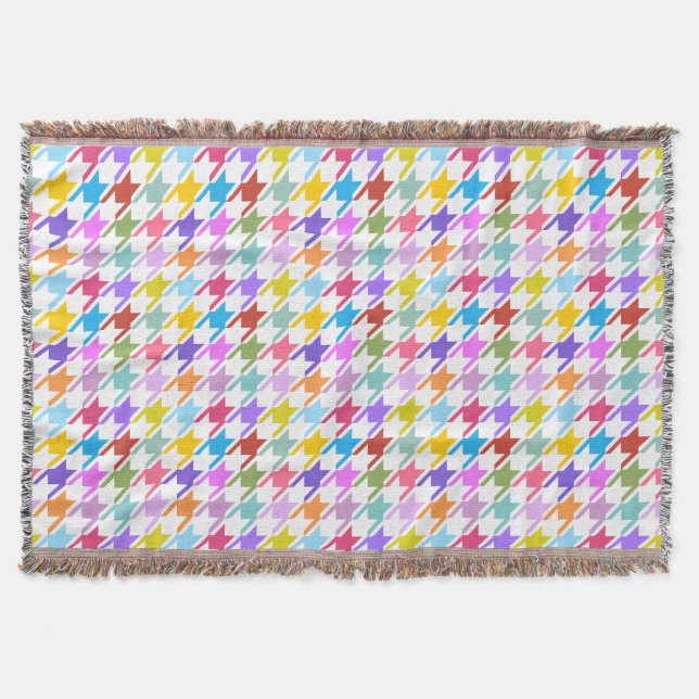 Houndstooth Multicolor+White Pattern Throw Blanket (Front)