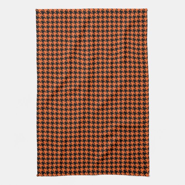 Houndstooth Orange and Black Kitchen Towel (Vertical)