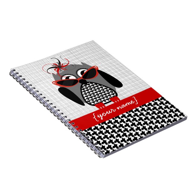 Houndstooth Owl Personalized Notebook (Right Side)