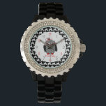 Houndstooth Owl Watch<br><div class="desc">A watch featuring an illustration of an owl with houndstooth belly over a matching houndstooth background.  Personalize with your name.</div>